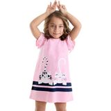 Denokids Çizgili Dostlar Kız Çocuk Elbise - Pembe - 7 Yaş