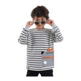 Denokids Cool Oversize Çizgili Gri Erkek Çocuk Sweatshirt