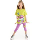 Denokids Cool Unicorn Kız Çocuk T-shirt Tayt Takım 8 Yaş Eğlenceli Tema ile Renkli Desen - Sarı - Pembe
