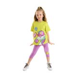 Denokids Cool Unicorn Kız Çocuk Yazlık T-shirt Lila Tayt Takım