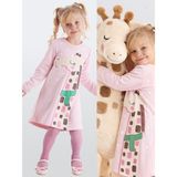 Denokids Cool Zürafa Kız Çocuk Pembe Kışlık Uzun Kollu Elbise - 8 Yaş