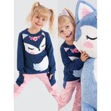 Denokids Cute Fox Kız Çocuk T-shirt Pantolon Takım 2 Yaş Tema Lacivert Renk