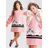 Denokids Cute Friends Kız Çocuk Dokuma Elbise - 3 Yaş - Pembe