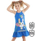 Denokids Damalı Tavşan Kız Çocuk Mavi Askılı Yazlık Elbise - 2 Yaş - Lacivert