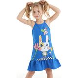Denokids Damalı Tavşan Kız Çocuk Mavi Elbise - 2 Yaş - Lacivert