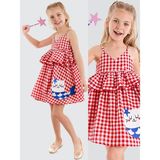 Denokids Deniz Kedisi Kız Çocuk Kırmızı Ekose Elbise - 3 Yaş