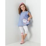 Denokids Deniz Kedisi Kız Çocuk Tunik Tayt Takım - Mavi - Beyaz - 5 Yaş