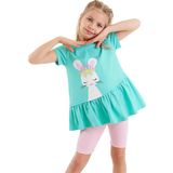Denokids Deniz Tavşanı Kız Çocuk Yazlık Fırfırlı T-shirt Tayt Takım