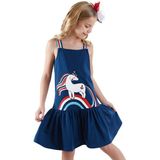 Denokids Denizci Unicorn Lacivert Kız Çocuk Elbise - 3 Yaş
