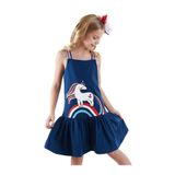 Denokids Denizci Unicorn Lacivert Kız Çocuk Elbise