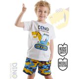 Denokids Dino Kazı Erkek Çocuk T-Shirt Kamuflaj Şort Takım - Beyaz - 2 Yaş