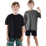 Denokids Erkek Çocuk Basic Oversize 2'li Paket T-shirt - Siyah - 5 Yaş