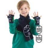 Denokids Erkek Çocuk Dinozor Desenli Lacivert Parmaksız Eldiven 2-8 Yaş - 2 - 4 Yaş
