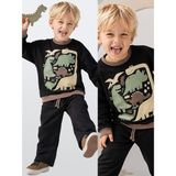 Denokids Erkek Çocuk Eşofman Takım %100 Pamuk Dinozor Baskılı Kışlık (2-8 Yaş) - Siyah - 7 Yaş