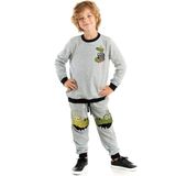 Denokids Erkek Çocuk Eşofman Takım Gri Renk Timsah Desenli 4 Yaş Eğlenceli Tasarım