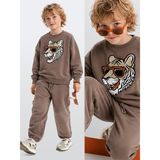 Denokids Erkek Çocuk Eşofman Takım Kaplan Aplikeli Kahverengi – %100 Pamuk Kışlık Oversize (5-11 Yaş) - 6 Yaş