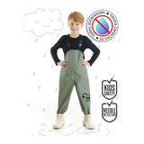 Denokids Erkek Çocuk İnşaat Araçları Desenli Haki Su Geçirmez Ayarlanabilir Askılı Yağmur Tulumu 3-8 Yaş