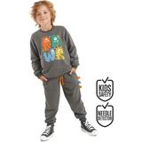 Denokids Erkek Çocuk Kışlık Dinozor Desenli Antrasit Uzun Kollu 2 Parça Eşofman Takımı 2-8 Yaş - 7 Yaş
