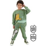 Denokids Erkek Çocuk Kışlık Hayvan Desenli Haki Uzun Kollu 2 Parça Eşofman Takımı 2-6 Yaş