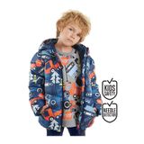 Denokids Erkek Çocuk Mont İnşaat Araçları Su İtici Kapüşonlu Şişme Mont