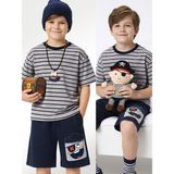 Denokids Erkek Çocuk Takım Çizgili T-Shirt Korsan Şort Yazlık Takım - Gri - 2 Yaş