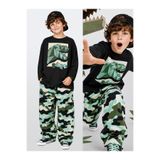 Denokids Erkek Çocuk Takım Dinozor Baskılı Kamuflaj-Pantolon %100 Pamuk (5-11 Yaş)
