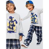 Denokids Erkek Çocuk Takım Ördek Baskılı %100 Pamuk T-Shirt - Ekose Dokuma Pantolon (6-11 Yaş) - 8 Yaş - Gri