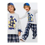 Denokids Erkek Çocuk Takım Ördek Baskılı %100 Pamuk T-shirt - Ekose Dokuma Pantolon (6-11 Yaş)