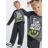 Denokids Erkek Çocuk Takım Oversize Tişört - Çizgili Denim Pantolon (5-11 Yaş) - 6 Yaş - Siyah