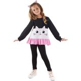 Denokids Fırfırlı Beyaz Kedi Kız Çocuk T-Shirt Tayt Takım - 3 Yaş - Siyah