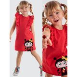 Denokids Fırfırlı Uç Uç Kız Çocuk Kırmızı Yazlık Elbise - 5 Yaş