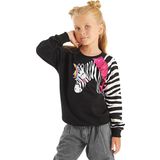 Denokids Fırfırlı Zebra Kız Çocuk Siyah Uzun Kollu Sweatshirt