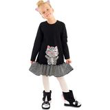 Denokids Gümüş Leopar Kız Çocuk Siyah Elbise - 3 Yaş