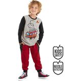 Denokids Itfaiye Erkek Çocuk T-Shirt Pantolon Takım - Gri - Kırmızı - 2 Yaş