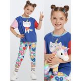 Denokids Kalpli Kedi Kız Çocuk T-Shirt Tayt Takım - Mavi - 2 Yaş