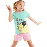 Denokids Kalpli Kız Çocuk Yazlık T-shirt Şort Takım