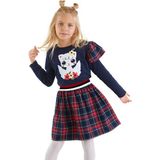 Denokids Kanatlı Kedi Kız Çocuk Lacivert Ekose Elbise - 2 Yaş