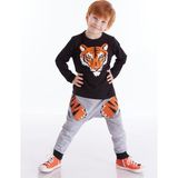 Denokids Kaplan Pençesi Erkek Çocuk Pantolon Takım Siyah-Gri Pamuklu Uzun Kollu T-Shirt - Siyah - Gri - 8 Yaş