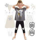 Denokids Kedi Dostlar Kız Çocuk T-Shirt Tayt Takım - Antrasit - Siyah - 2 Yaş