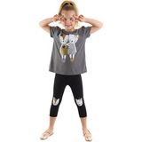 Denokids Kedi Dostlar Kız Çocuk T-Shirt Tayt Takım - Antrasit - Siyah - 5 Yaş