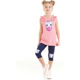 Denokids Kedicik Kız Çocuk T-Shirt Tayt Takım - 2 Yaş - Lacivert - Pembe