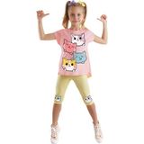 Denokids Kediler Kız Çocuk Tunik Tayt Takım - 2 Yaş - Pembe - Sarı