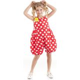 Denokids Kırmızı Beyaz Puanlı Kız Çocuk Balon Tulum - Kırmızı - Beyaz - 6 Yaş