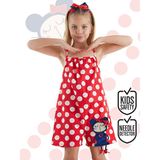 Denokids Kırmızı Puantiye Kız Çocuk Dokuma Tulum - 2 Yaş
