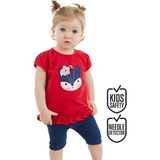 Denokids Kırmızı Tilki Kız Bebek Tunik Tayt Takım - Kırmızı - Lacivert - 0 - 3 Ay