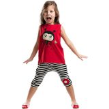Denokids Kırmızı Uğurböceği Çizgili Kız Çocuk Yazlık T-Shirt Kapri Şort Takım