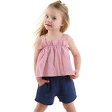 Denokids Kız Bebek Çocuk Pembe Müslin Bluz Şort Takım - 24 - 32 Ay - Lacivert - Pembe