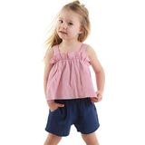 Denokids Kız Bebek Çocuk Pembe Yazlık Müslin Askılı Bluz Şort Takım