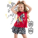 Denokids Kız Çocuk Balerin Zebra T-shirt ve Şort Takım Eğlenceli Zebra Temalı - 4 Yaş - Kırmızı - Siyah - Beyaz