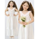 Denokids Kız Çocuk Beyaz Elbise Uzun Boy Fırfırlı Yazlık 4-10 Yaş - 7 Yaş